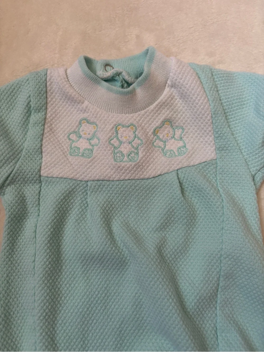 2pc Vintage Buster Brown Mint Teddy Bear Romper + HALO SleepSack Bundle 6-12M